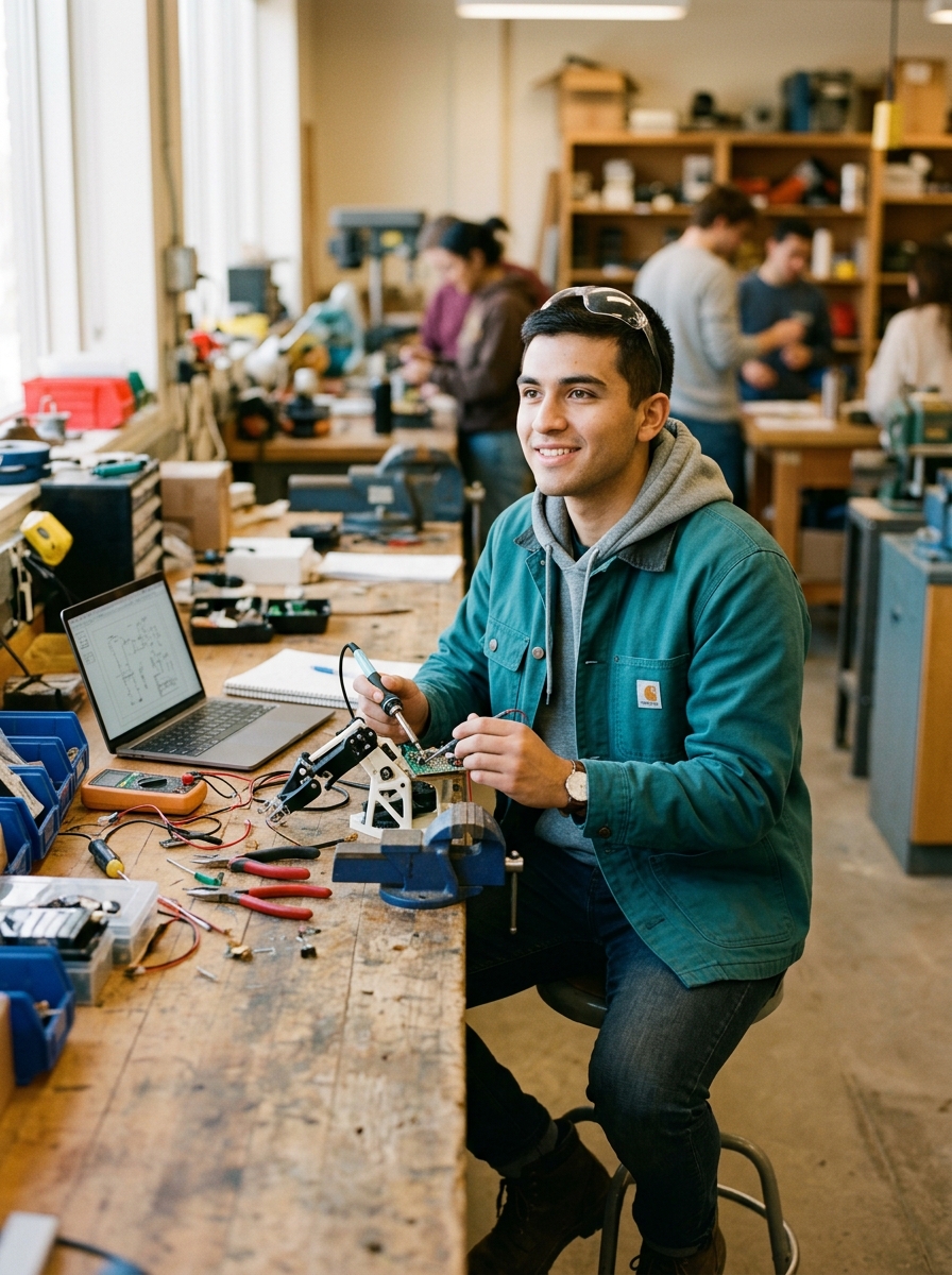 Daniel, engineering student, at his workbench
